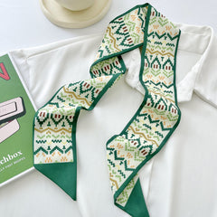 Green Hair Band Long Silk Scarf Women's Printed Decorative Scarf
