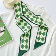Green Hair Band Long Silk Scarf Women's Printed Decorative Scarf