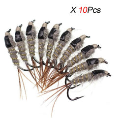 Rabbit Ear Nymph Flies Trout Fishing Lures Freshwater Saltwater Size 10 Hooks