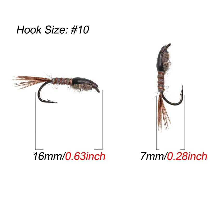 Rabbit Ear Nymph Flies Trout Fishing Lures Freshwater Saltwater Size 10 Hooks