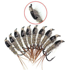 Rabbit Ear Nymph Flies Trout Fishing Lures Freshwater Saltwater Size 10 Hooks