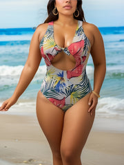 Boho Swimsuit Women's Plus Tropical Print One Piece Bathing Suit