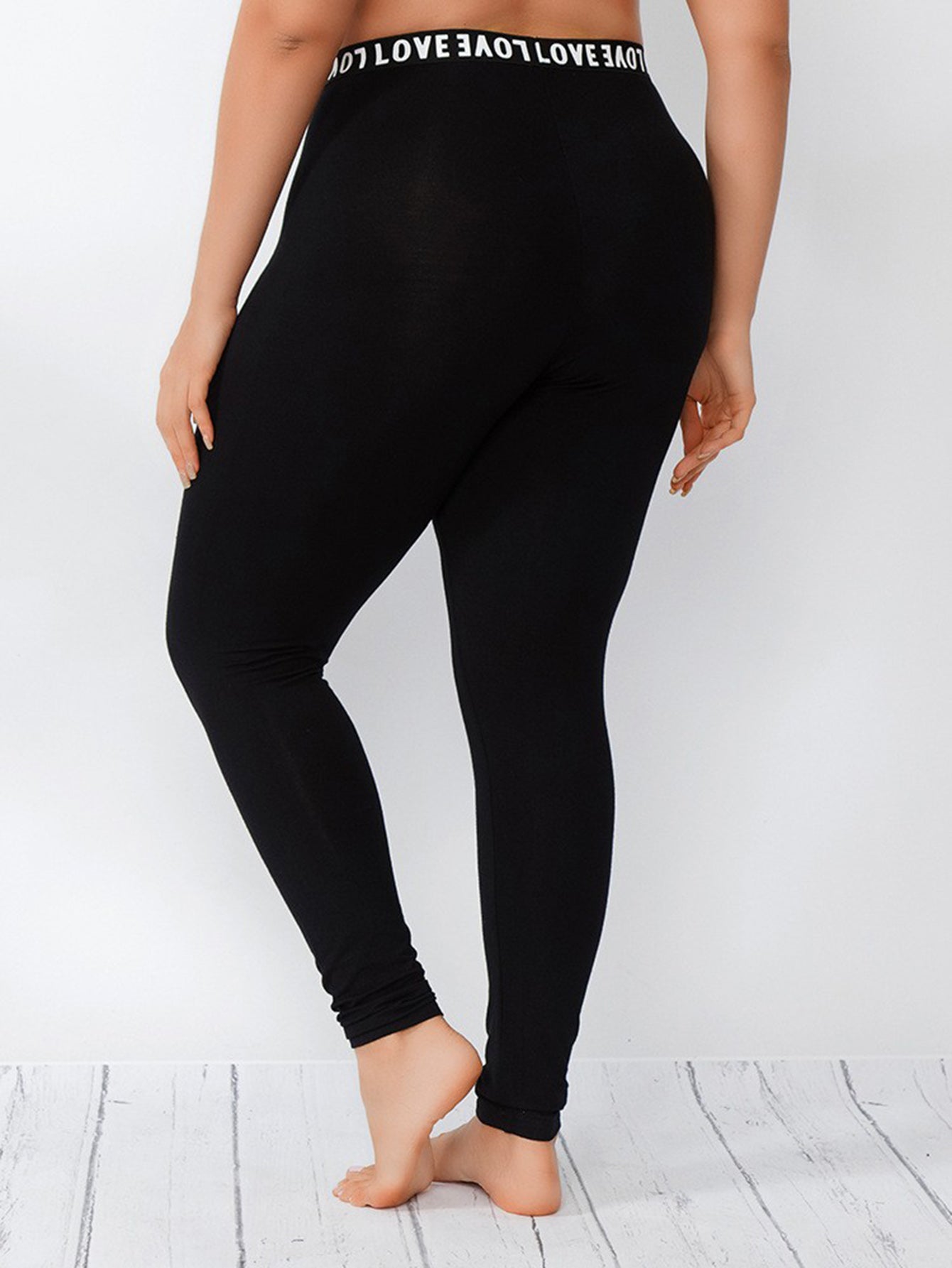 Letter Print High Waist Leggings Women's Plus Skinny Pants