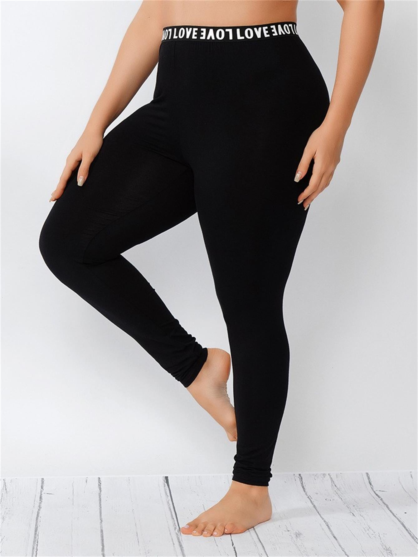 Letter Print High Waist Leggings Women's Plus Skinny Pants