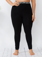 Letter Print High Waist Leggings Women's Plus Skinny Pants