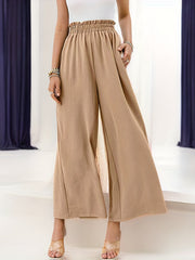 Ruffle Trim Wide Leg Pants Casual Loose Pants For Spring & Summer