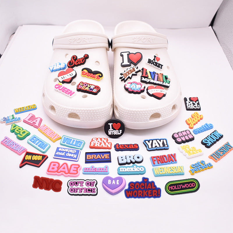 45pcs Phrase Series PVC Sandals Decoration Accessories