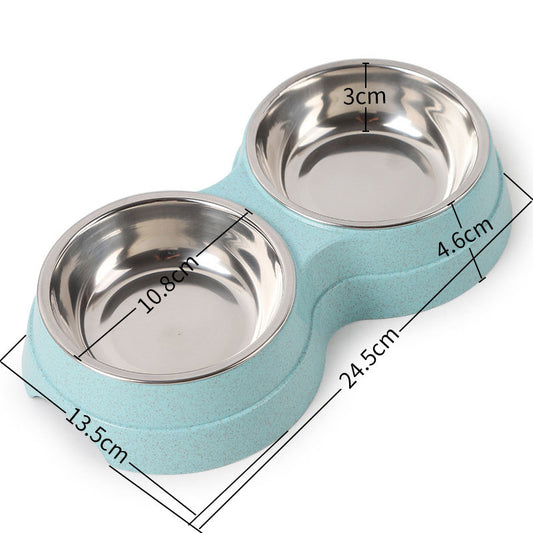 Stainless Steel Double Pet Bowls For Dogs And Cats Non Skid Base