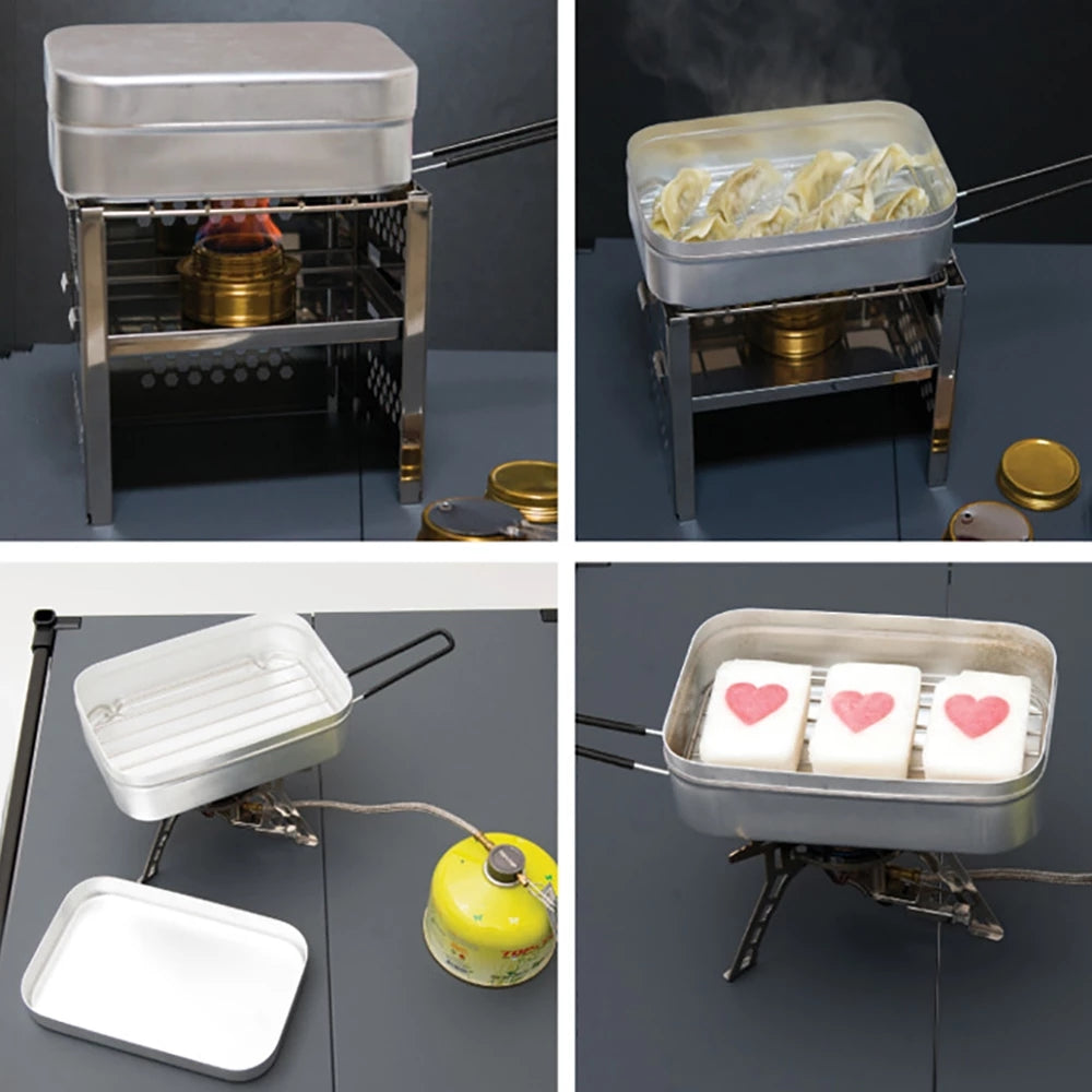 Aluminum Lunch Box with Stainless Steel Picnic Set for Outdoor Dining