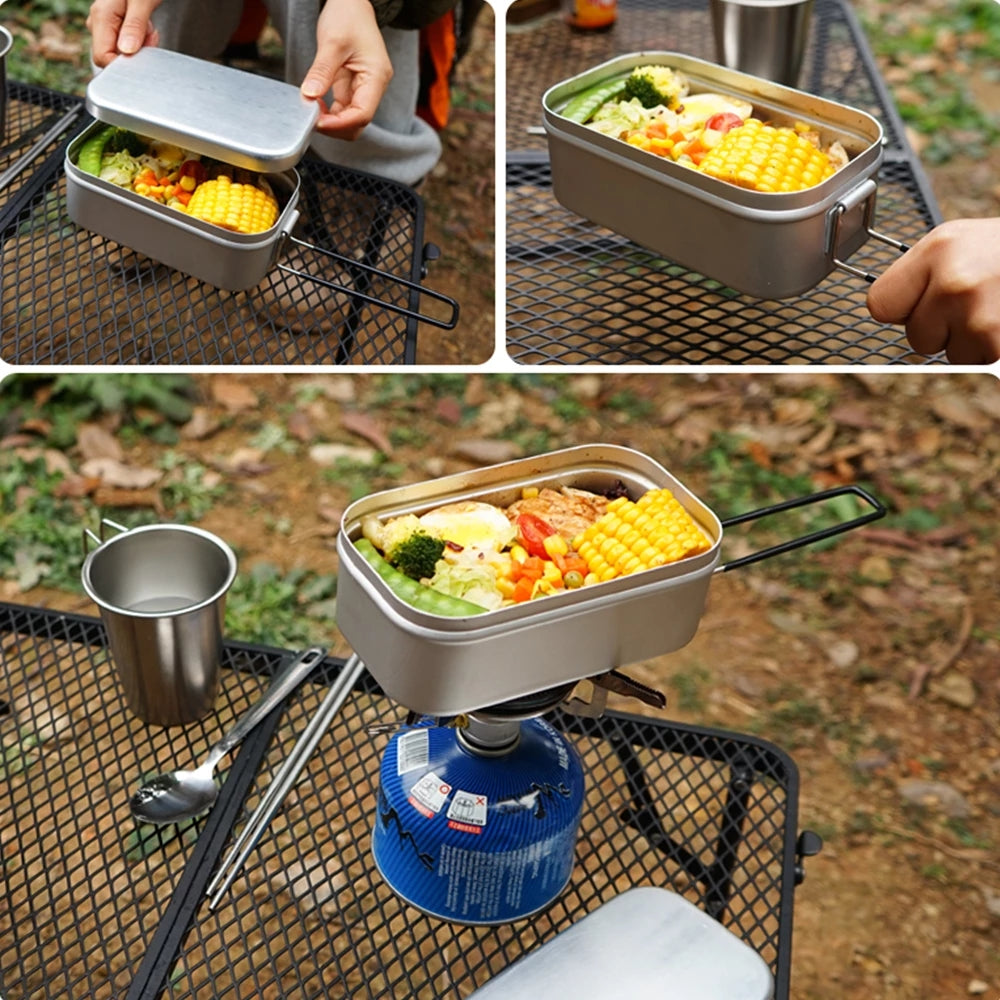 Aluminum Lunch Box with Stainless Steel Picnic Set for Outdoor Dining