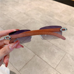 Wooden Pattern Rimless Sunglasses UV400 Outdoor Travel Shades