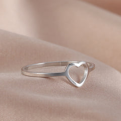 Heart Ring Titanium Steel Silvery Hollow Heart Shape for Daily Decor and Party