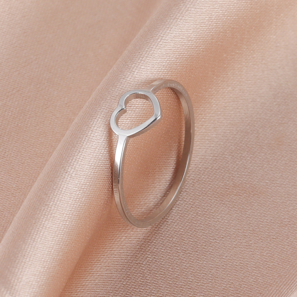 Heart Ring Titanium Steel Silvery Hollow Heart Shape for Daily Decor and Party