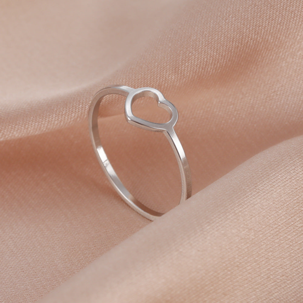 Heart Ring Titanium Steel Silvery Hollow Heart Shape for Daily Decor and Party