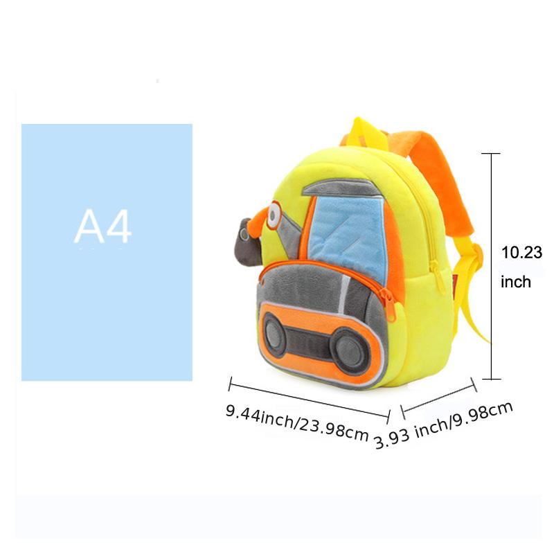 Plush Kid Backpack Engineering Car Baby Bag for Kindergartener