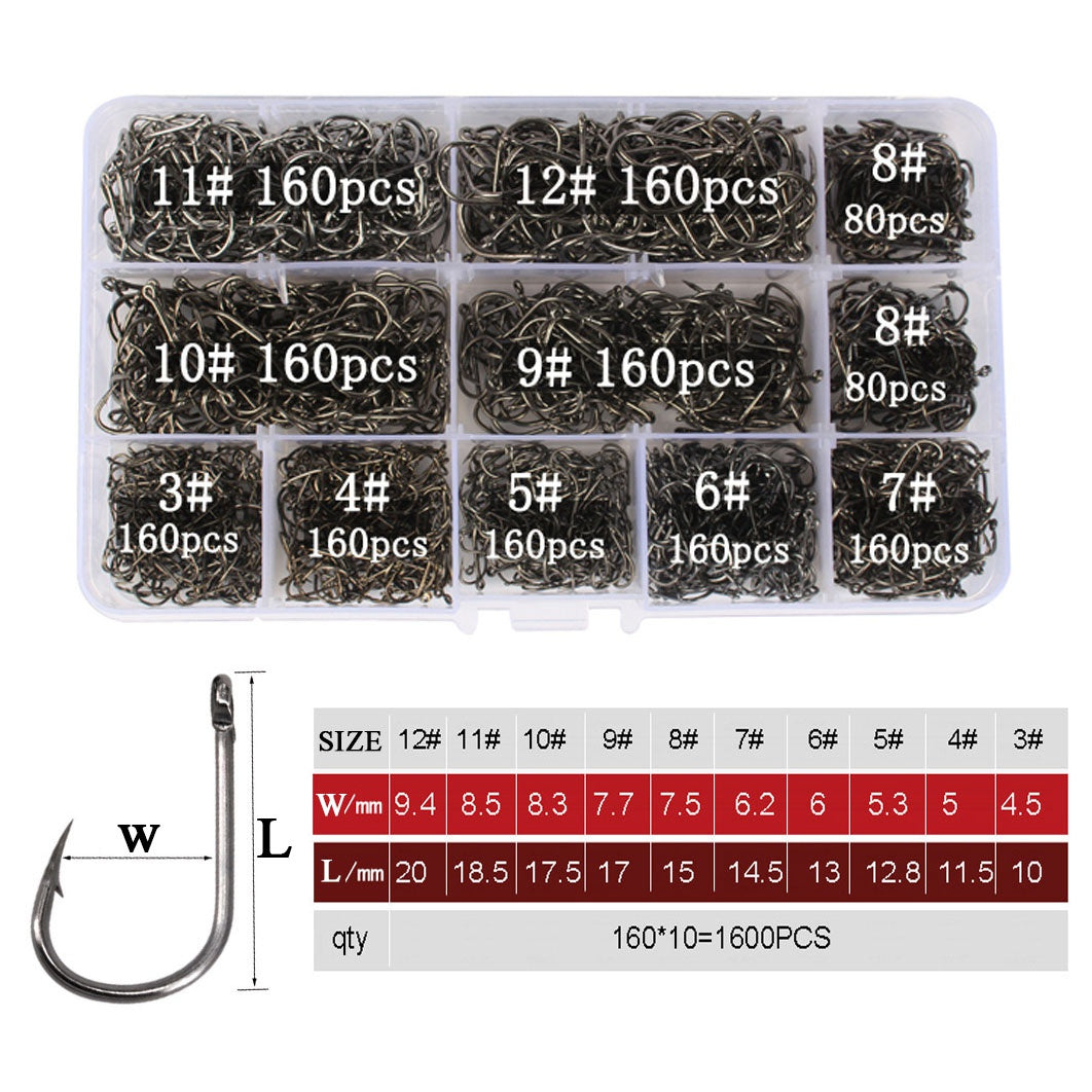 1600pcs High Carbon Steel Barbed Fishing Hooks With Ring Hook for Carp