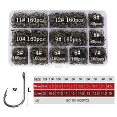 1600pcs High Carbon Steel Barbed Fishing Hooks With Ring Hook for Carp