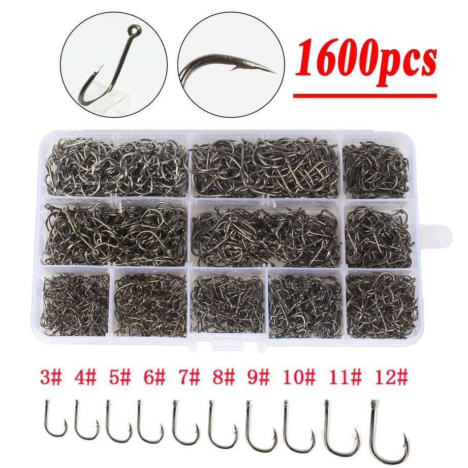 1600pcs High Carbon Steel Barbed Fishing Hooks With Ring Hook for Carp