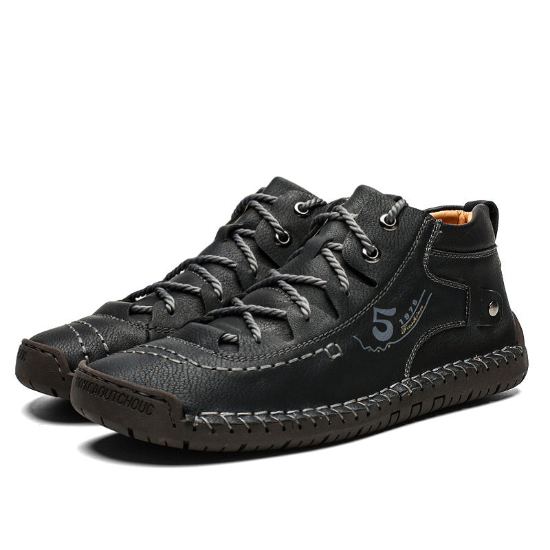 Men's Stitching Non Slip Ankle Boots Lace Up Walking Shoes