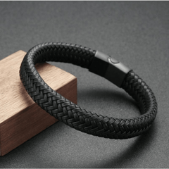Stainless Steel Chain Leather Bracelet Men Vintage Male Braid Artificial Jewelry
