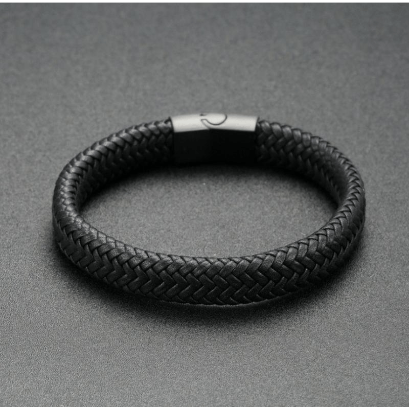 Stainless Steel Chain Leather Bracelet Men Vintage Male Braid Artificial Jewelry