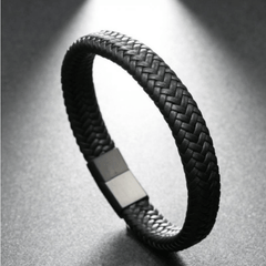 Stainless Steel Chain Leather Bracelet Men Vintage Male Braid Artificial Jewelry