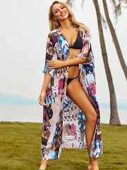 Colorful Anime Print Beach Robe Boho Style Cover Up Kimono Cardigan