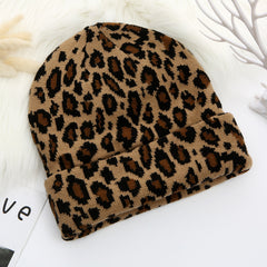 Leopard Knit Hat Winter Warm Hat Embroidery Woolen Hat