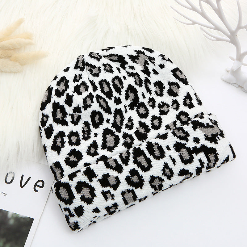 Leopard Knit Hat Winter Warm Hat Embroidery Woolen Hat