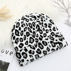 Leopard Knit Hat Winter Warm Hat Embroidery Woolen Hat