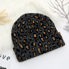 Leopard Knit Hat Winter Warm Hat Embroidery Woolen Hat