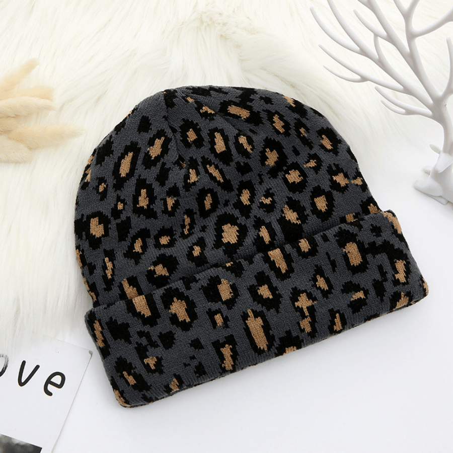 Leopard Knit Hat Winter Warm Hat Embroidery Woolen Hat
