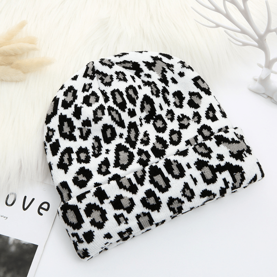 Leopard Knit Hat Winter Warm Hat Embroidery Woolen Hat