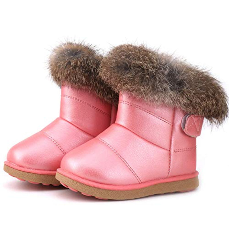 Little Unisex Winter Pink Snow Boots Warm Flat Plush Shoes Girls Boys Waterproof