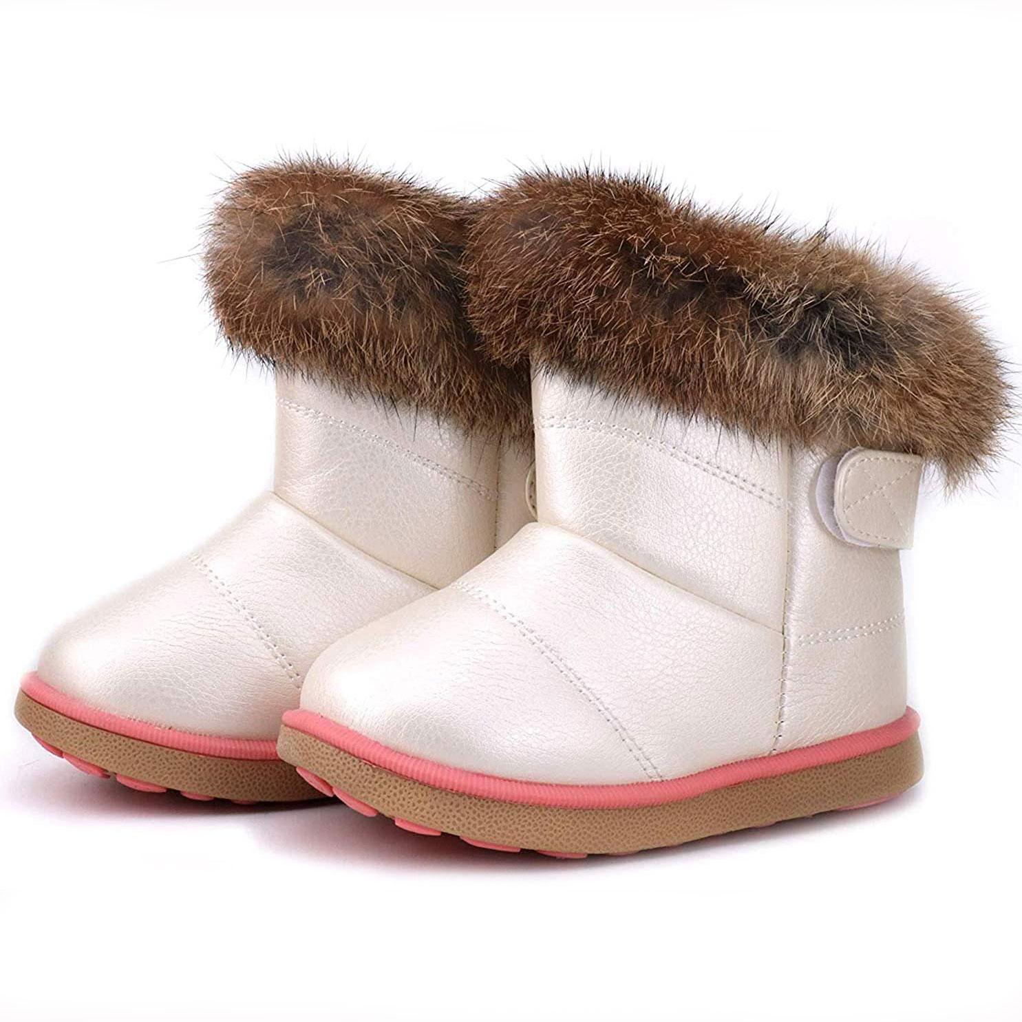 Little Unisex Winter Pink Snow Boots Warm Flat Plush Shoes Girls Boys Waterproof