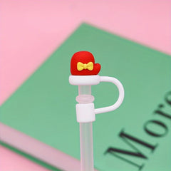 6pcs Christmas Straw Cap Reusable Silicone Straw Cover Cartoon Party Cup Decor