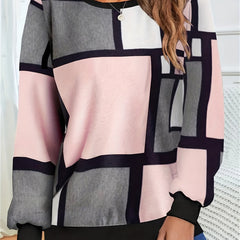 Block Patchwork Sweatshirt Crew Neck Long Sleeve Women's Clothing