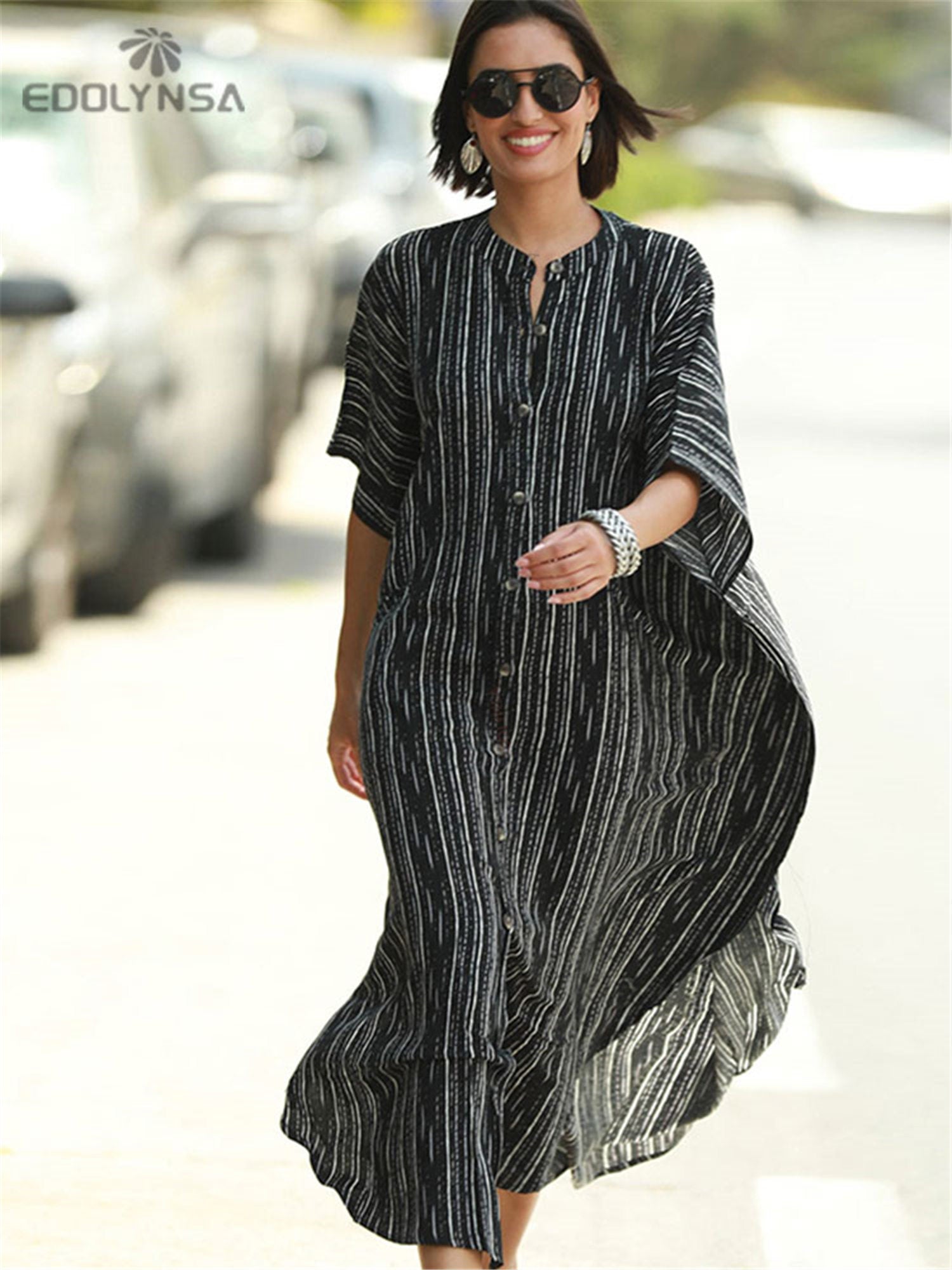 Bohemian Striped Beach Dress Casual Every Vacation Dress For Spring & Summer