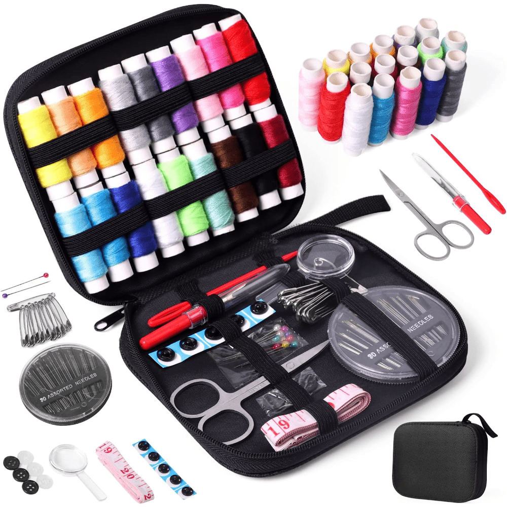 130 Piece Sewing Kit with Case - 24 Spools of Thread, Needles, Scissors, Thimble