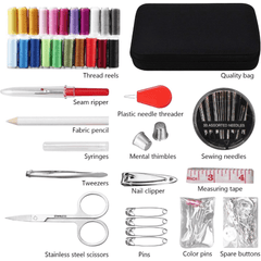 130 Piece Sewing Kit with Case - 24 Spools of Thread, Needles, Scissors, Thimble