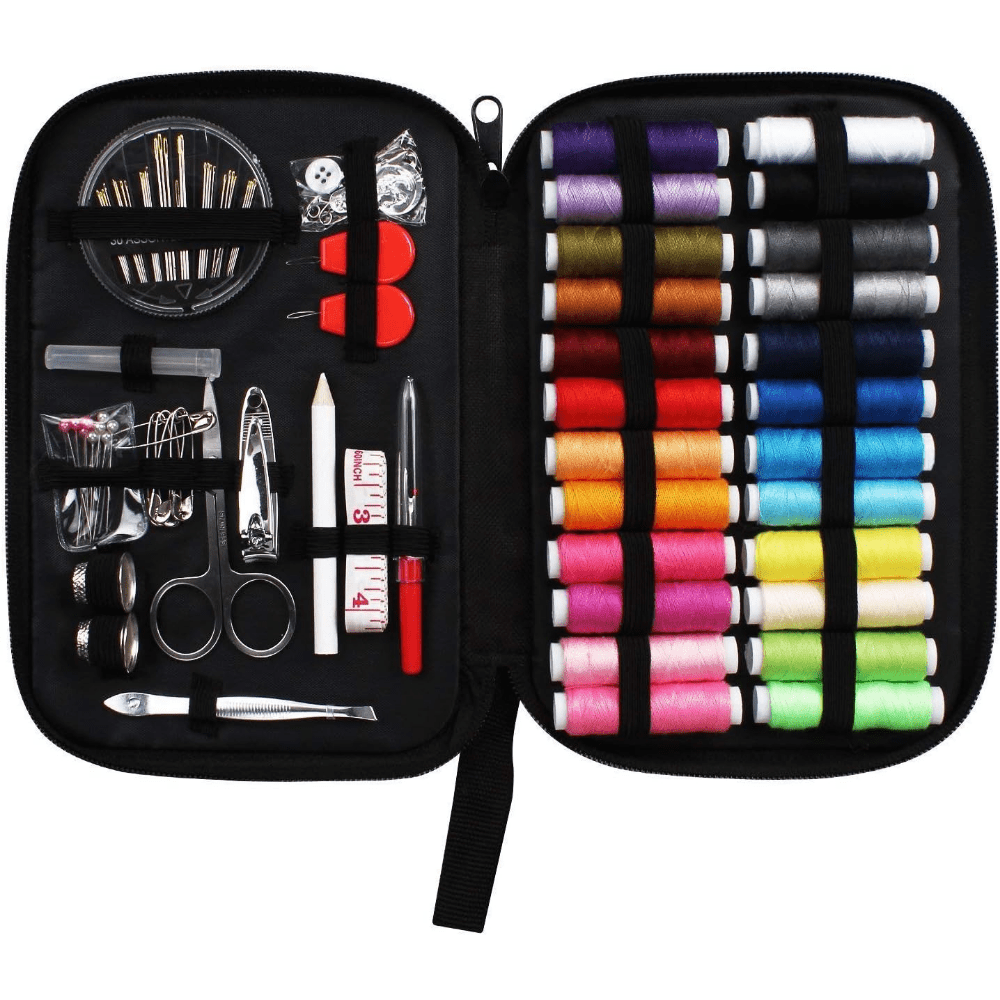130 Piece Sewing Kit with Case - 24 Spools of Thread, Needles, Scissors, Thimble