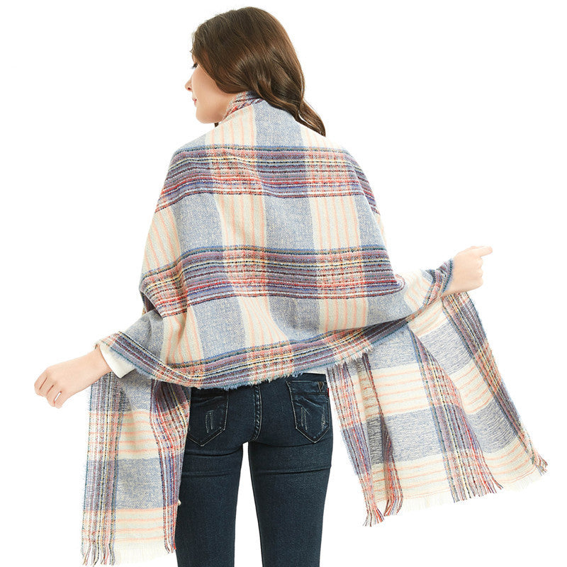Winter Warm Blanket Scarf Plaid Oversized Shawl Soft Tassels Wrap