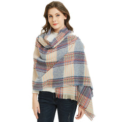 Winter Warm Blanket Scarf Plaid Oversized Shawl Soft Tassels Wrap