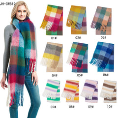 Women Plaid Scarf Woolen Shawls Thick Tassel Warm Scarves