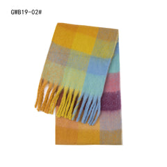Women Plaid Scarf Woolen Shawls Thick Tassel Warm Scarves