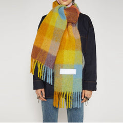 Women Plaid Scarf Woolen Shawls Thick Tassel Warm Scarves