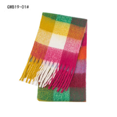 Women Plaid Scarf Woolen Shawls Thick Tassel Warm Scarves