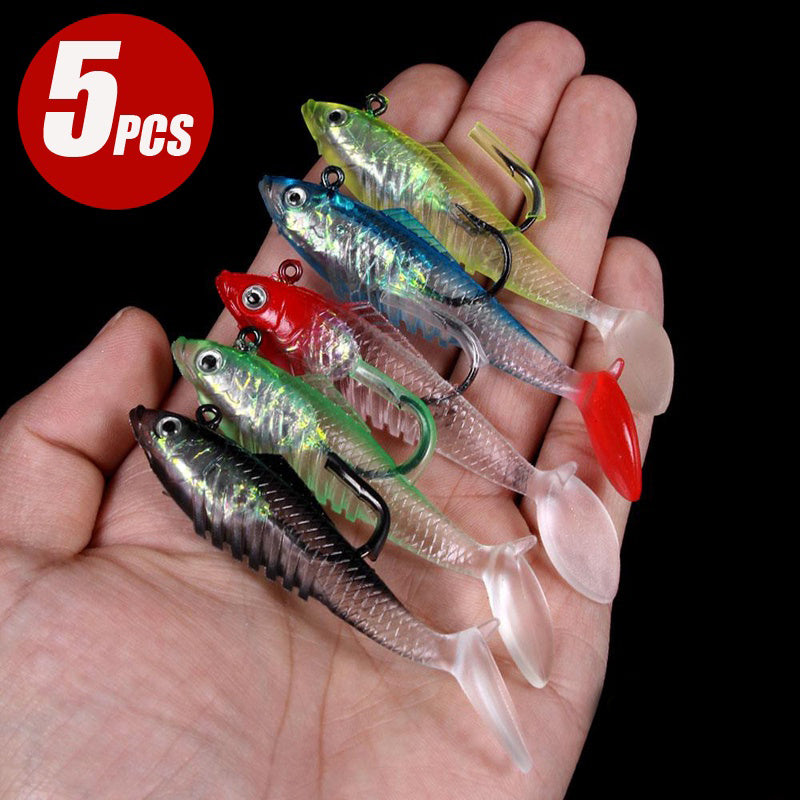 5pcs Soft Fishing Lures Wobbler Bait with Hooks
