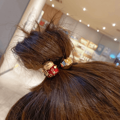 Lucky Cat Rubber Band Golden Beads Hair Ring Hair Rope Hair Accessorie