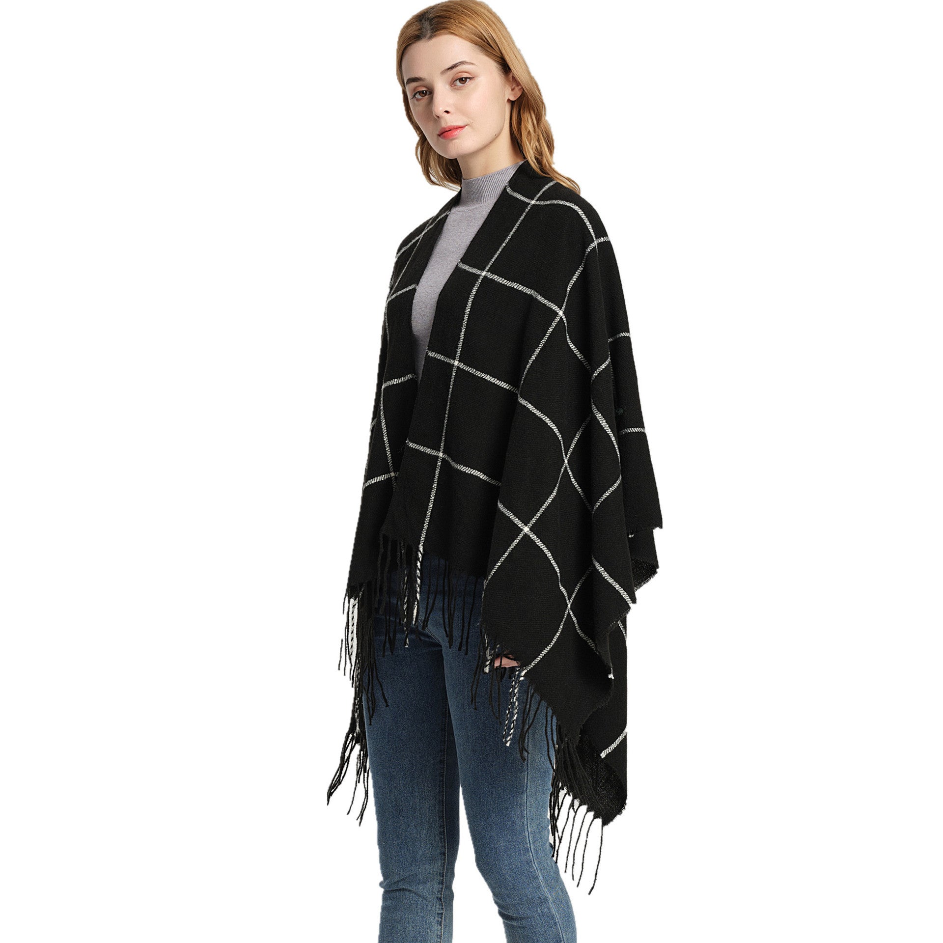 Oversized Plaid Blanket Scarf Soft Tassel Wrap Women Muffler Hijab